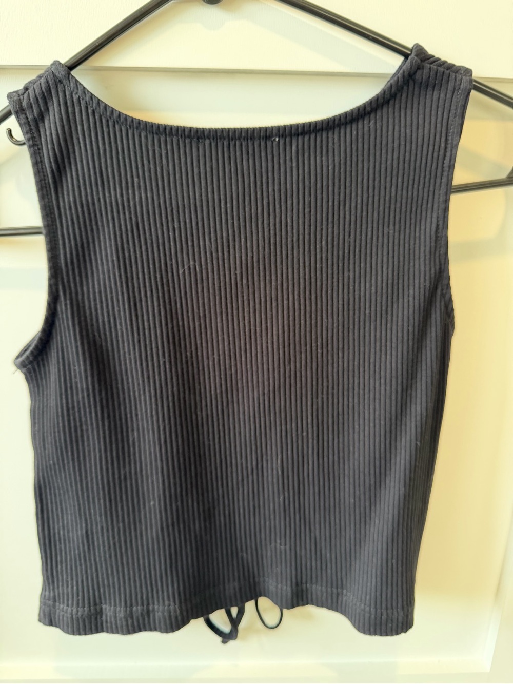 Women’s Ribbed Drawstring Tank Top - Black - Picture 2 of 3